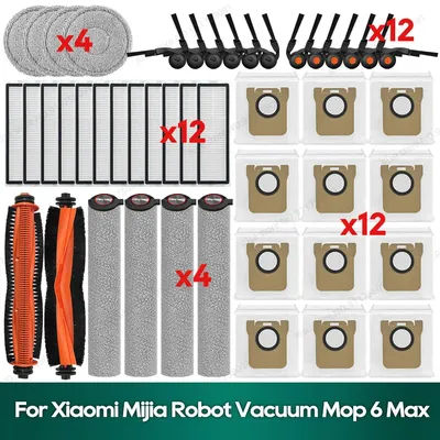 Compatible for Xiaomi Robot Vacuum 6 Max (PV11GL), Mijia Robot Vacuum Mop 6 Max (PV11CN) Accessories Main Brush Filter Dust Bag