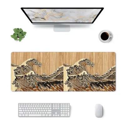 Grand tapis de souris La Grande Vague de Hokusai avec incrustations de bambou, tapis de jeu pour PC, ordinateur portable, clavier, tapis de bureau pour jeux d'ordinateur