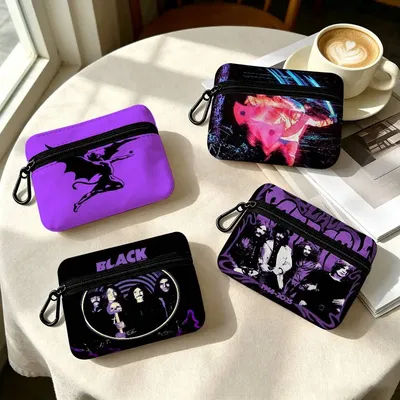 Porte-monnaie en tissu Band B-black Retro S-sabbath avec mousqueton, porte-clés portable, petit porte-cartes, pochette de rangement à fermeture éclair