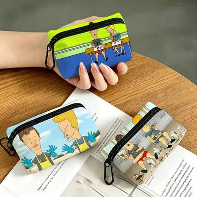 Porte-monnaie amusant B-Beavis et BUTT-HEAD en tissu Oxford léger, avec mousqueton, mini sac organisateur de cartes et de clés