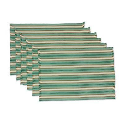 Celadon Trails,'Six Striped Cotton Placemats in Celadon from Guatemala'