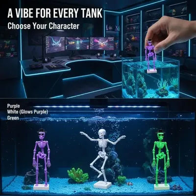 New 3D Printed Dancing Skeleton Aquarium Bubbler Wear Hat Sunglasses Air Driven Fish Tank Dance Skull Ornament