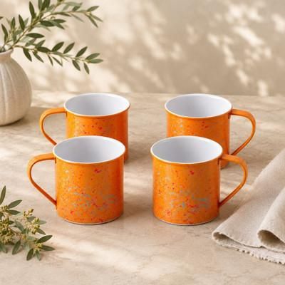 Apricot Splatter,'Set of 4 Apricot Orange 12oz Mugs'