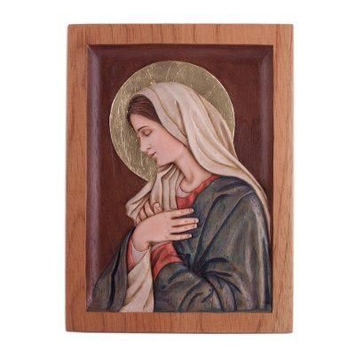 'Hand-Painted Cedar Wood Relief Panel of Mary from Peru'