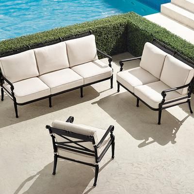 Carlisle 3-pc. Sofa Set in Onyx Aluminum - Standard, Rumor Vanilla with Dupione Sand Piping - Frontgate