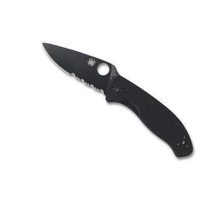 Spyderco Tenacious Folding Knife 3.39 in Black Partially Serrated Blade Black G-10 Handle C122GBBKPS