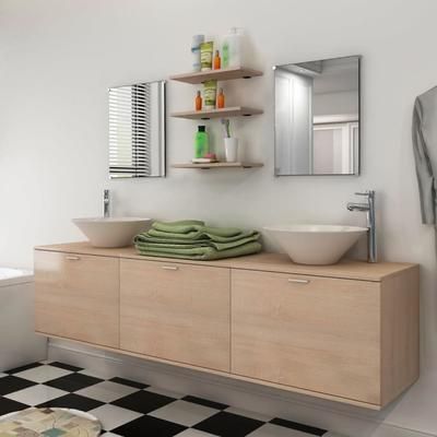 vidaXL Set Mobili per Bagno 10 pz con Lavandino e Rubinetto Beige