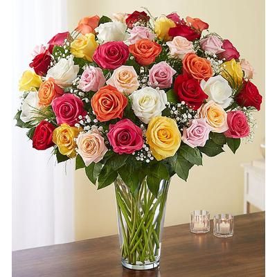 1-800-Flowers Flower Delivery Ultimate Elegance Long Stem Roses 48 Stems Of Assorted | Happiness Delivered To Their Door