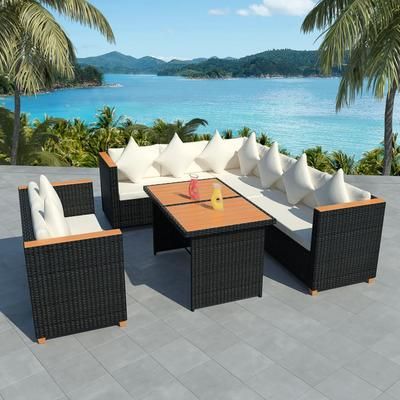 vidaXL Set Divani da Giardino 5 pz con Cuscini in Polyrattan Nero