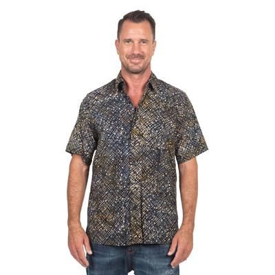 Men's cotton batik shirt, 'Night Starfield'