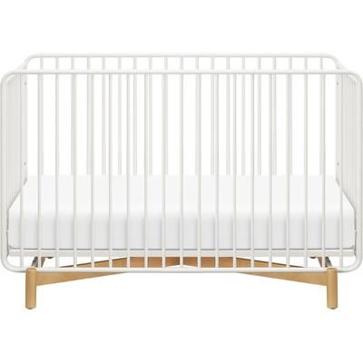 Babyletto Bixby Metal Crib with Toddler Bed Conversion Kit - Warm White / Natural Beech