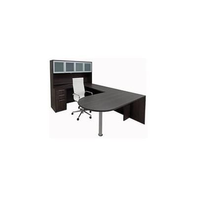 Charcoal Woodgrain Laminate Peninsula U-Desk w/Hutch