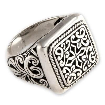 'Garden of the Cross' - Artisan Crafted Sterling Silver Signet Ring