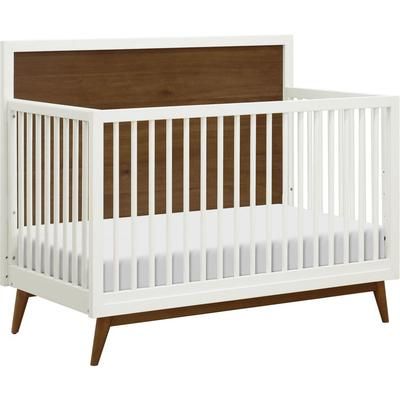 Babyletto Palma 4-in-1 Convertible Crib with Toddler Bed Conversion Kit - Warm White/Natural Walnut