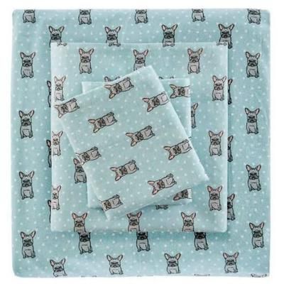 True North by Sleep Philosophy Cozy Flannel Twin XL Sheet Set in Aqua French Bulldog - Olliix TN20-0222