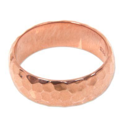Rose Mosaic,'Textured 18k Rose Gold Plated Sterling Silver Band Ring'