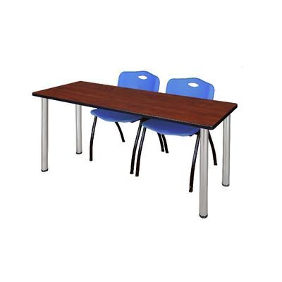 "72" x 24" Kee Training Table in Cherry/ Chrome & 2 'M' Stack Chairs in Blue - Regency MT7224CHBPCM47BE"