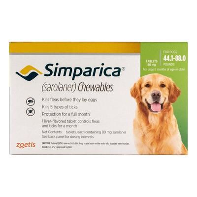 Simparica For Dogs 44.1-88 Lbs (Green) 3 Doses