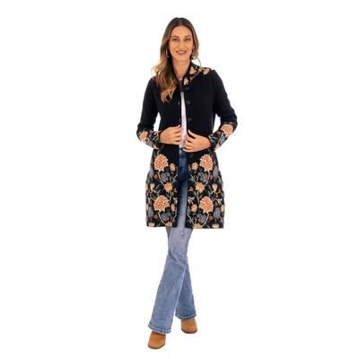 Midnight Floral,'Floral Pattern Knit 100% Baby Alpaca Long Cardigan from Peru'
