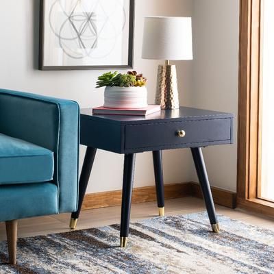 Levinson Gold Cap End Table in Navy - Safavieh FOX6305C