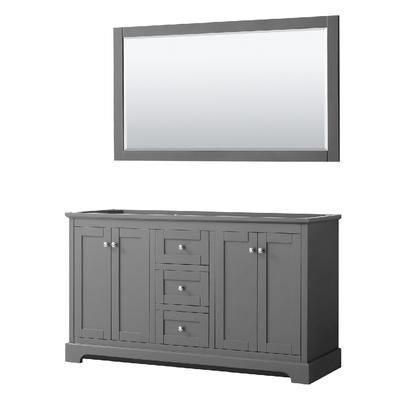 60 Inch Double Bathroom Vanity in Dark Gray, No Countertop, No Sinks, and 58 Inch Mirror - Wyndham WCV232360DKGCXSXXM58