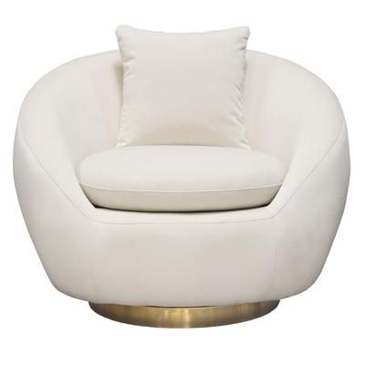 Celine Swivel Accent Chair in Light Cream Velvet w/ Brushed Gold Accent Band - Diamond Sofa CELINECHCM