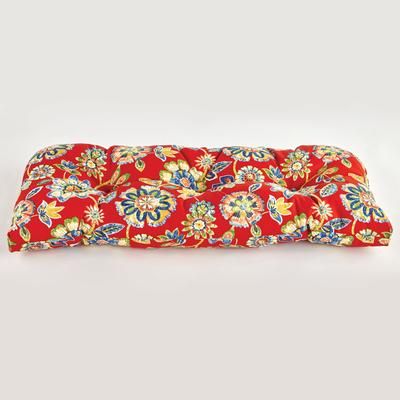 BH Performance Fabric Tufted Wicker Settee Cushion by BrylaneHome in Daelyn Cherry Thick Patio Outdoor Bench Sofa Loveseat Padding