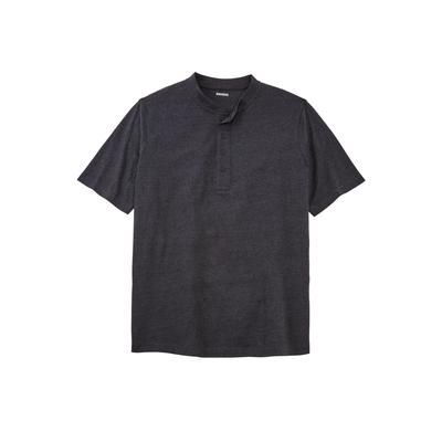 Men’s Big & Tall Shrink-Less Lightweight Henley T-Shirt by KingSize in Heather Charcoal (Size 6XL)