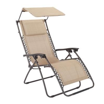 350 lbs. Weight Capacity Zero Gravity chair with Canopy by BrylaneHome in Taupe Folding Patio Lounger Chair