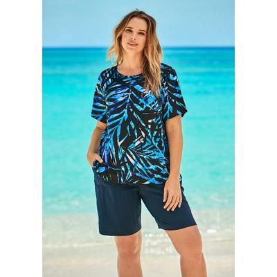 Plus Size Women's The Swim Tee by Swim 365 in Blue Painterly Leaves (Size 30/32) Rash Guard