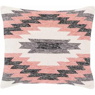 Arpin 18" Square Rustic Cotton Ivory/Black/Charcoal/Pink Throw Pillow - Boutique Rugs