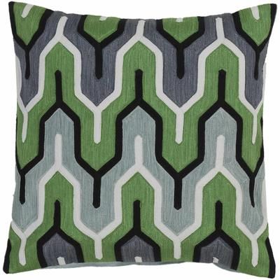 Blakehurst 22" Square Traditional Cotton Charcoal/Medium Green/Off White/Seafoam/Sage Throw Pillow - Boutique Rugs