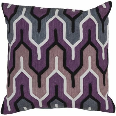 Bowthorpe 18" Square Traditional Cotton Denim/Medium Gray/Lavender Throw Pillow - Boutique Rugs