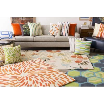 Hannington 22" Square Modern Cotton Ivory/Light Green/Medium Green/Olive Throw Pillow - Boutique Rugs