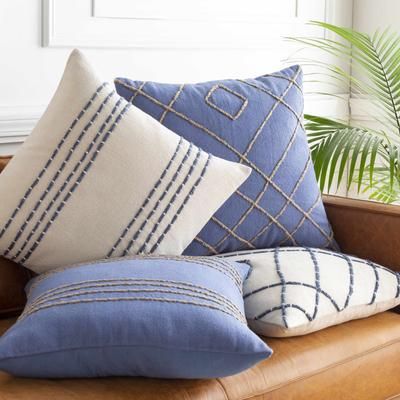 Listie 22" Square Coastal Cotton Navy/Light Beige/Oatmeal/Beige Throw Pillow - Boutique Rugs