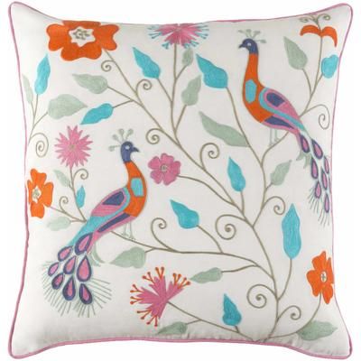 Peterhead 20" Square Cottage Cream/Teal/Blue/Light Olive/Orange/Pink/Seafoam/Olive/Sage Lumbar Pillow - Boutique Rugs