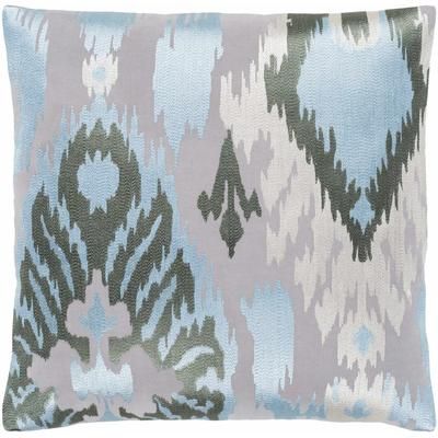 Irlam 22" Square Traditional Cotton Light Gray/White/Ice Blue/Sage Throw Pillow - Boutique Rugs