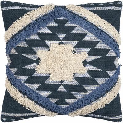 Shepardsville 18" Square Rustic Cotton Cream/Blue/Dark Blue/Off White/Navy Throw Pillow - Boutique Rugs