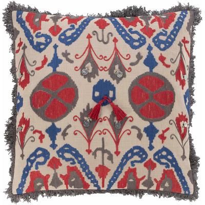 Knightsville 22" Square Traditional Cotton Dark Blue/Charcoal/Light Gray/Red/Taupe/Navy Throw Pillow - Boutique Rugs