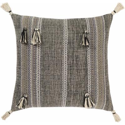 Pace 20" x 20" Bohemian/ Cotton Black/Taupe/Ivory/Denim/Medium Gray Throw Pillow - Boutique Rugs