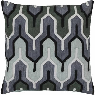 Garelochhead 20" Square Traditional Cotton Denim/Mauve/Charcoal/Medium Green Throw Pillow - Boutique Rugs