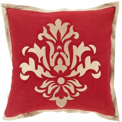 Prosperity 20" Square Cottage Beige/Red Throw Pillow - Boutique Rugs