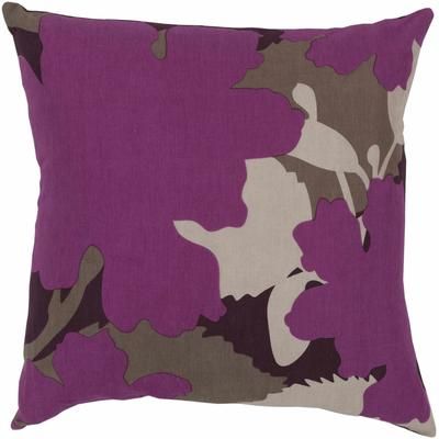 Drain 18" Square Traditional Cotton Taupe/Fuchsia/Plum Throw Pillow - Boutique Rugs