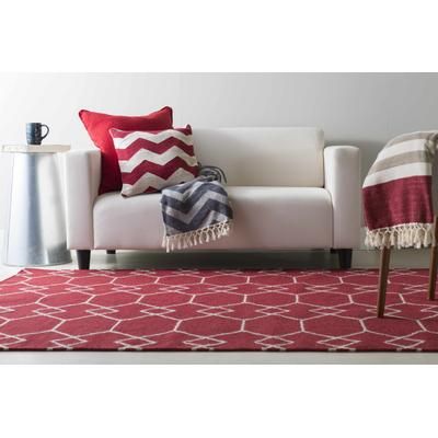 Nanango 22" Square Modern Cotton Light Gray/Red Throw Pillow - Boutique Rugs