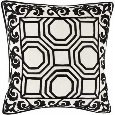 Opdyke 20" Square Traditional Cotton Black/Light Beige/Peach Throw Pillow - Boutique Rugs