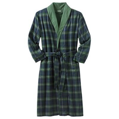 Men's Big & Tall Jersey-Lined Flannel Robe by KingSize in Balsam Plaid (Size 7XL/8XL)
