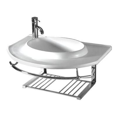 Whitehaus Collection Isabella Collection Large Wall Mount Basin with Integrated Round Bowl - with Chrome Shelf and Towel Bar WHKN1124