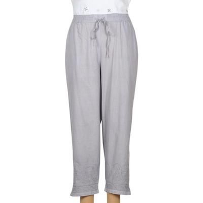 Paisley Greys,'Grey Indian Cotton Cropped Pants with Embroidered Detail'