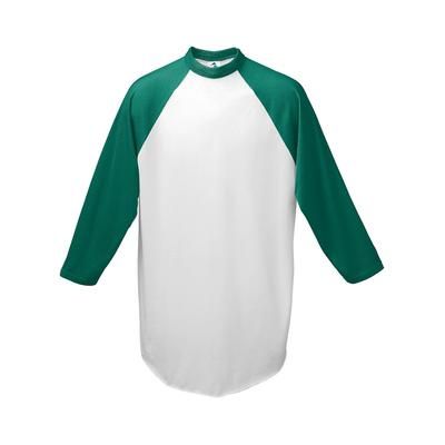 Augusta Sportswear AG4420 Athletic Baseball 3/4 Sleeve Top 2.0 in White/Dark Green size Small | Cotton Polyester 4420