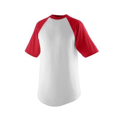 Augusta Sportswear 424 Athletic Youth Baseball Short Sleeve Top 2.0 in White/Red size Small | Cotton/Polyester Blend